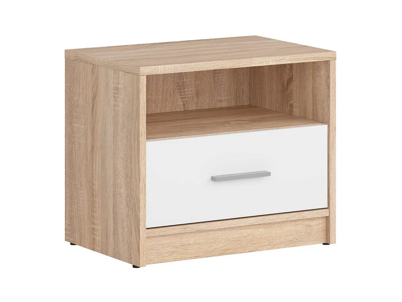 Nepo Plus — Bedside Table | 1 Drawer & Open Shelf | Sonoma Oak & White