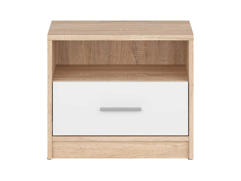Nepo Plus — Bedside Table | 1 Drawer & Open Shelf | Sonoma Oak & White