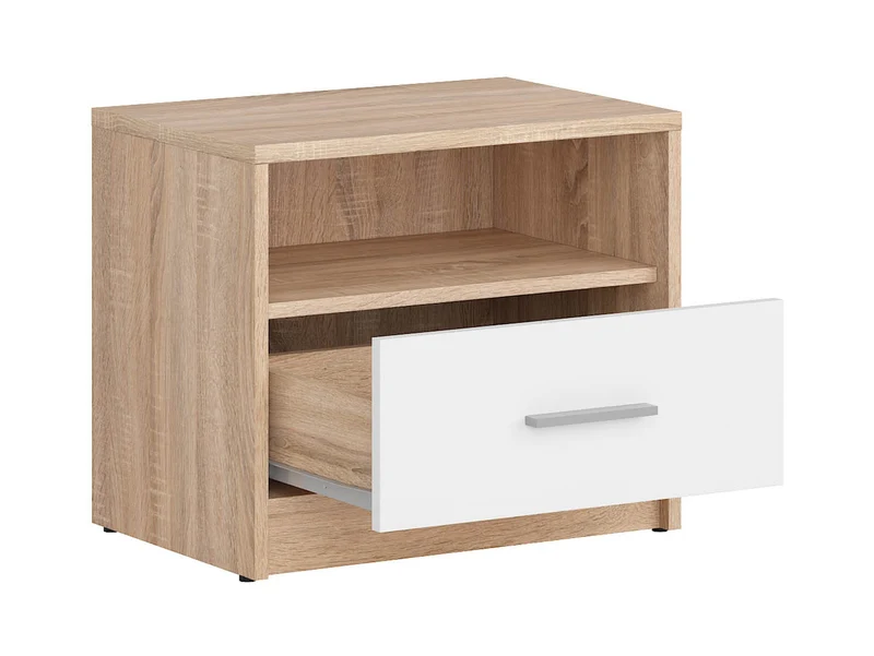 Nepo Plus — Bedside Table | 1 Drawer & Open Shelf | Sonoma Oak & White