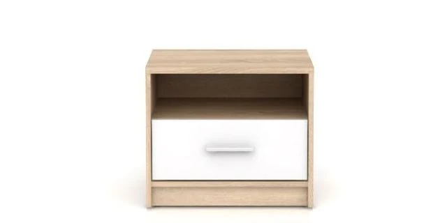Nepo Plus — Bedside Table | 1 Drawer & Open Shelf | Sonoma Oak & White