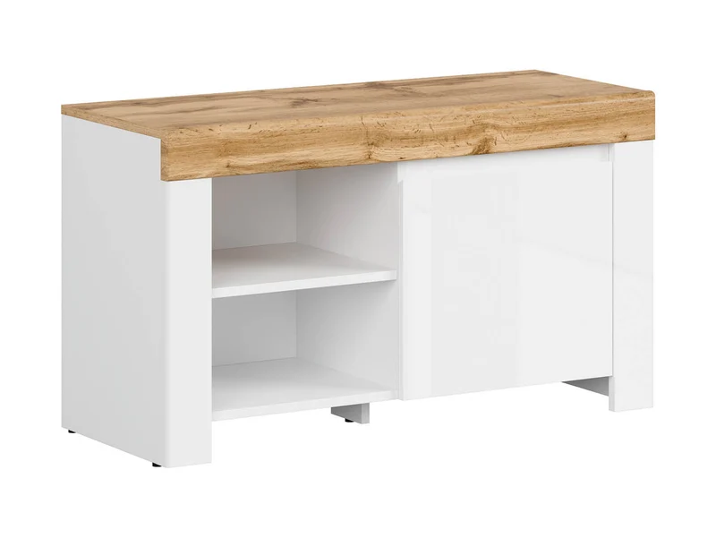 Holten — Shoe Cabinet | 92.5 cm | White Gloss & Wotan Oak | Soft-Close Door