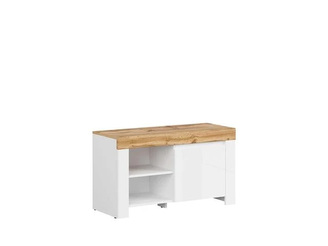 Holten — Shoe Cabinet | 92.5 cm | White Gloss & Wotan Oak | Soft-Close Door
