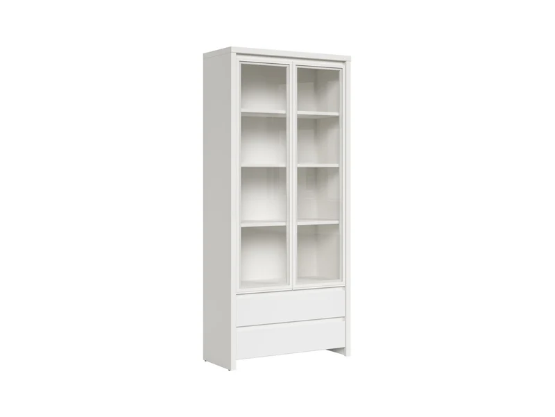 Kaspian — Display Cabinet | 90 × 200.5 cm | 4 Shelves & 2 Drawers | White & White Matt