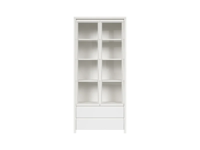 Kaspian — Display Cabinet | 90 × 200.5 cm | 4 Shelves & 2 Drawers | White & White Matt