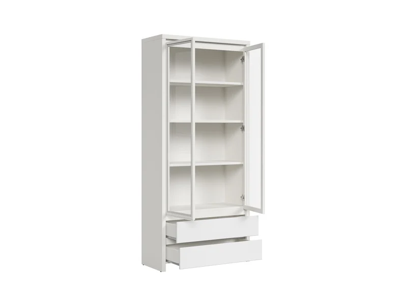 Kaspian — Display Cabinet | 90 × 200.5 cm | 4 Shelves & 2 Drawers | White & White Matt