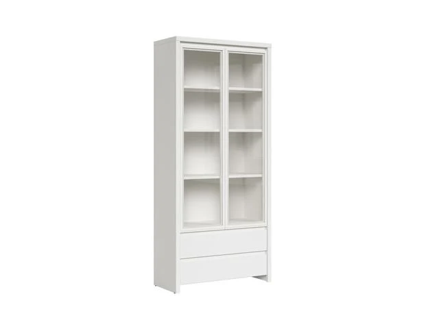Kaspian — Display Cabinet | 90 × 200.5 cm | 4 Shelves & 2 Drawers | White & White Matt