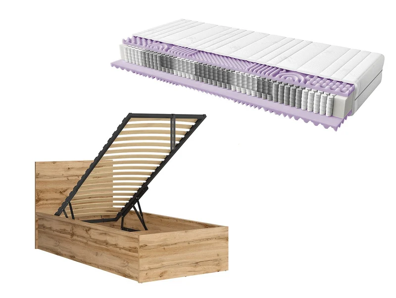 Tetrix — Bed Set 90 × 200 cm with Storage & Mimas Mattress | Wotan Oak