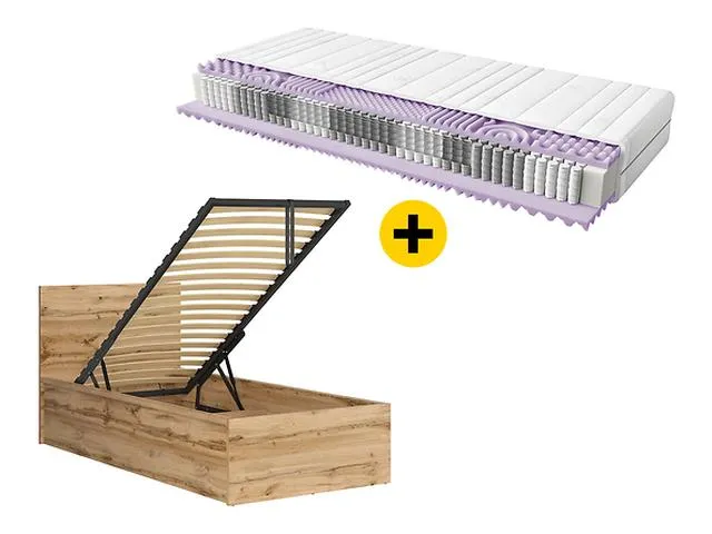 Tetrix — Bed Set 90 × 200 cm with Storage & Mimas Mattress | Wotan Oak