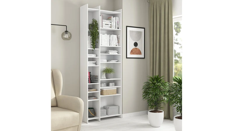 Benny — Tall Geometric Bookcase | 80 × 226 cm | Irregular Compartments | White