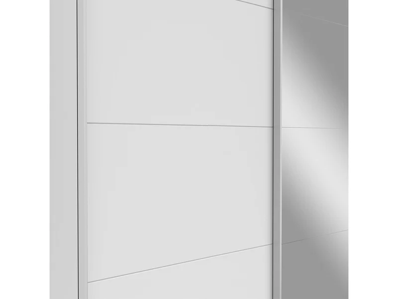 Eleven — Sliding Door Wardrobe | 180.5 × 197 cm | Mirror & Matt White | 2 Rails & 2 Shelves