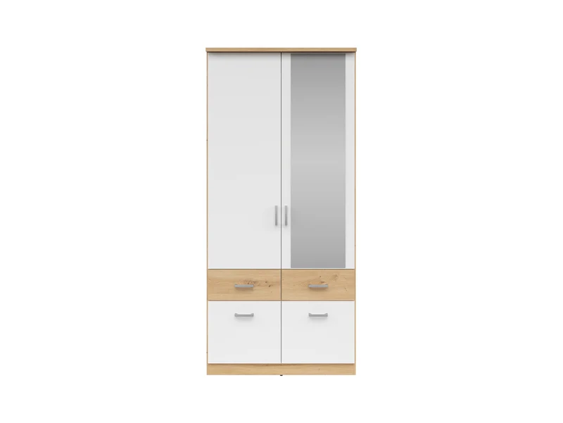 Brando 2 Wardrobe 91×199cm – Artisan Oak & White | Mirror, Hanging Rail & 4 Drawers