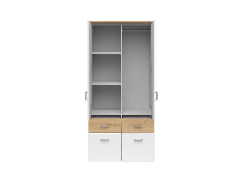 Brando 2 Wardrobe 91×199cm – Artisan Oak & White | Mirror, Hanging Rail & 4 Drawers