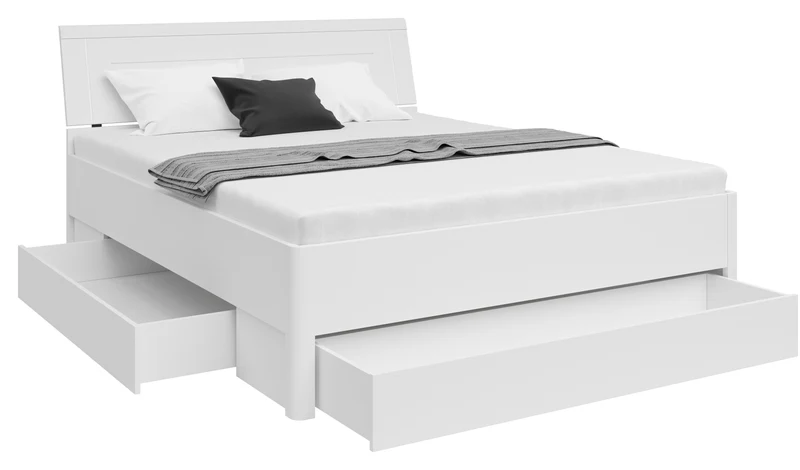 Saturn Double Bed 160×200 with 3 Storage Drawers – White