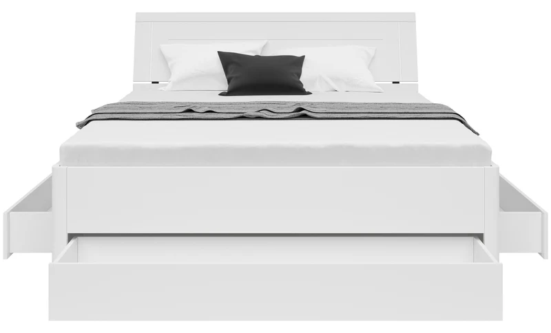 Saturn Double Bed 160×200 with 3 Storage Drawers – White