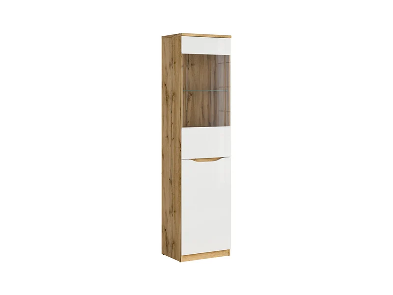 Nuis Display Cabinet 50×197.5 cm – Glazed Door, Tempered Glass | Wotan Oak & White Gloss