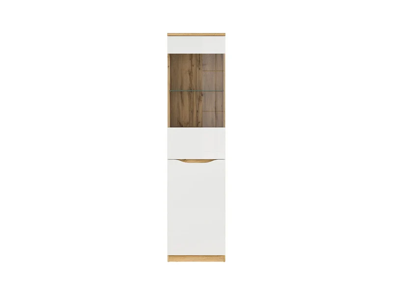 Nuis Display Cabinet 50×197.5 cm – Glazed Door, Tempered Glass | Wotan Oak & White Gloss
