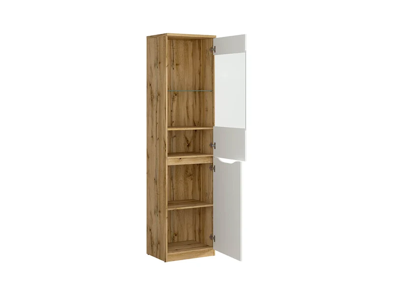 Nuis Display Cabinet 50×197.5 cm – Glazed Door, Tempered Glass | Wotan Oak & White Gloss