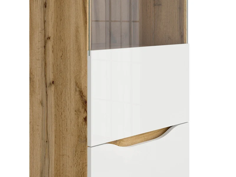 Nuis Display Cabinet 50×197.5 cm – Glazed Door, Tempered Glass | Wotan Oak & White Gloss