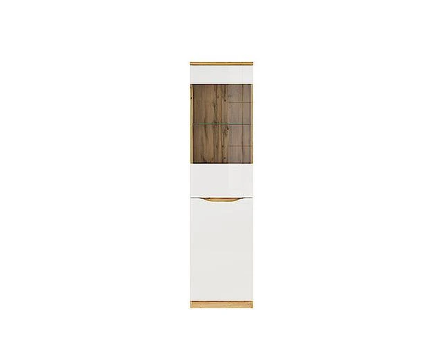 Nuis Display Cabinet 50×197.5 cm – Glazed Door, Tempered Glass | Wotan Oak & White Gloss