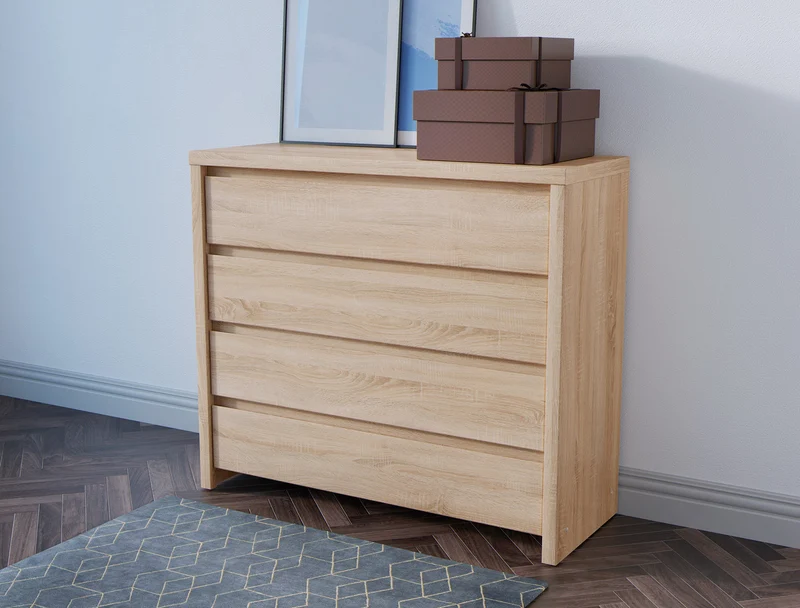Kaspian 4-Drawer Chest of Drawers 105×92 cm – Wood-Grain Veneer | Sonoma Oak