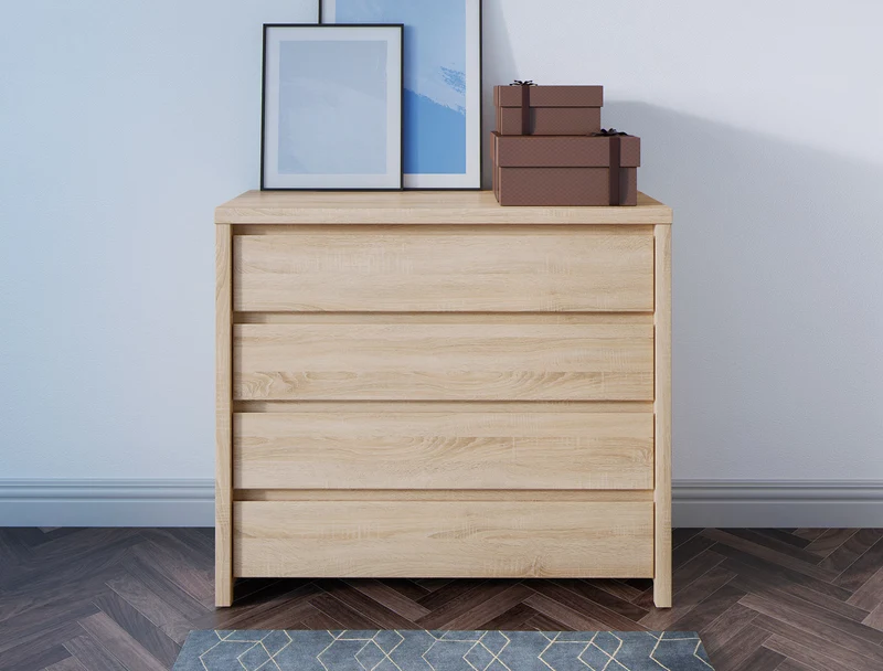 Kaspian 4-Drawer Chest of Drawers 105×92 cm – Wood-Grain Veneer | Sonoma Oak