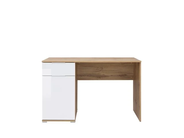 Zele Desk 120×60 cm – 1 Door Cabinet & Drawer, Integrated Handles | Wotan Oak & White Gloss