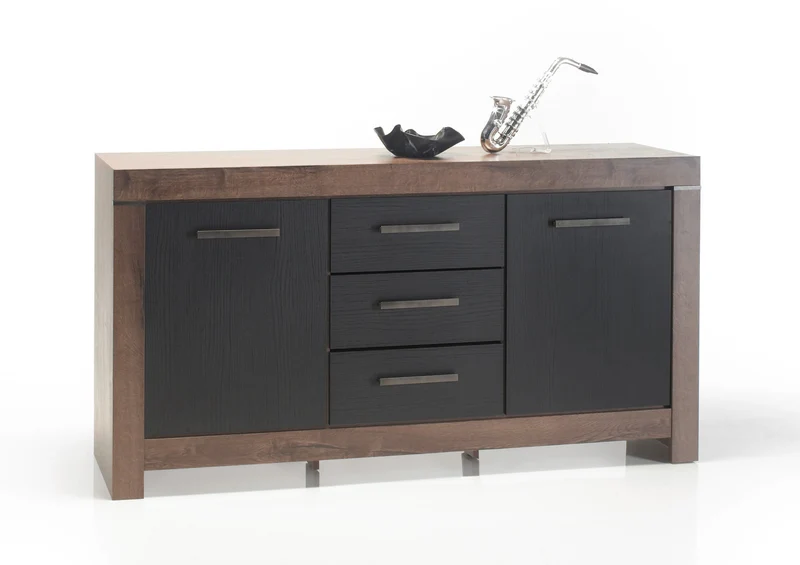 Balin Sideboard 160×85 cm – 2 Doors, 3 Drawers, Soft-Close | Monastery Oak & Black Oak