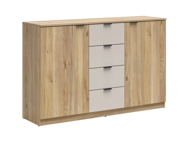 Tabina Bedroom Chest of Drawers 140 cm – 2 Doors & 4 Drawers – Mauvella Oak / Kashmir