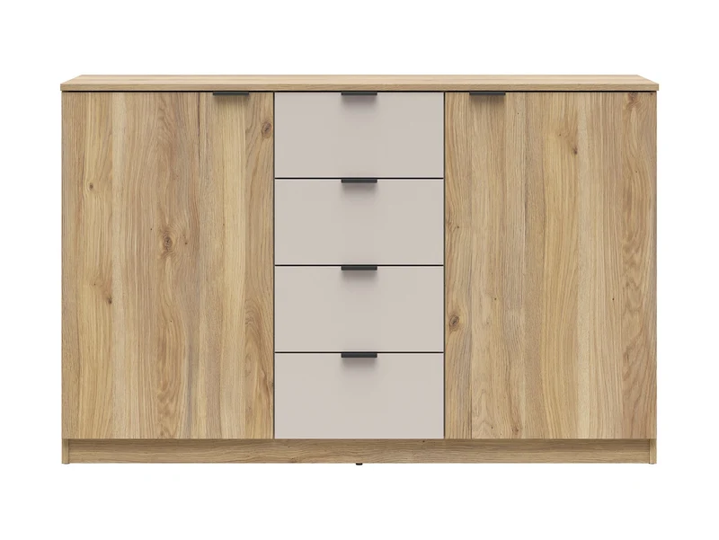 Tabina Bedroom Chest of Drawers 140 cm – 2 Doors & 4 Drawers – Mauvella Oak / Kashmir