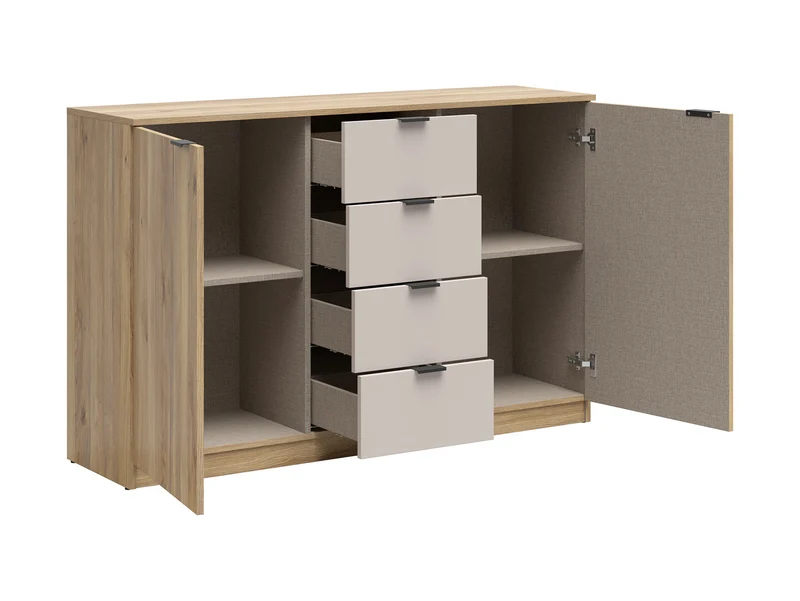 Tabina Bedroom Chest of Drawers 140 cm – 2 Doors & 4 Drawers – Mauvella Oak / Kashmir