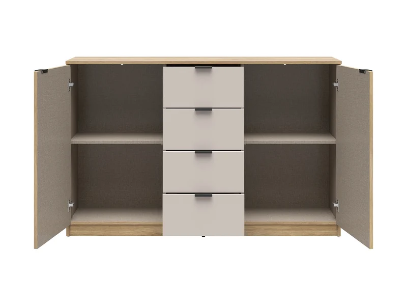 Tabina Bedroom Chest of Drawers 140 cm – 2 Doors & 4 Drawers – Mauvella Oak / Kashmir