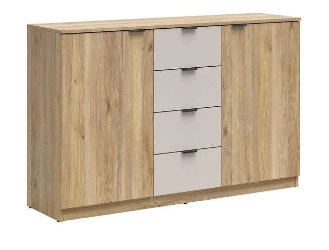 Tabina Bedroom Chest of Drawers 140 cm – 2 Doors & 4 Drawers – Mauvella Oak / Kashmir