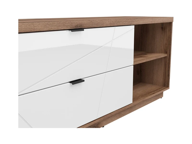 Forn — TV Cabinet | 156 × 61 cm | 2 Drawers & 2 Open Shelves | Dark Delano Oak & White Gloss