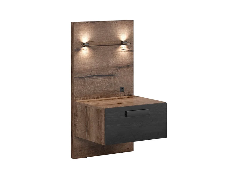 Kassel — Bed Set 160 × 200 cm with 2 Bedside Cabinets | Monastery Oak & Black | USB Charging