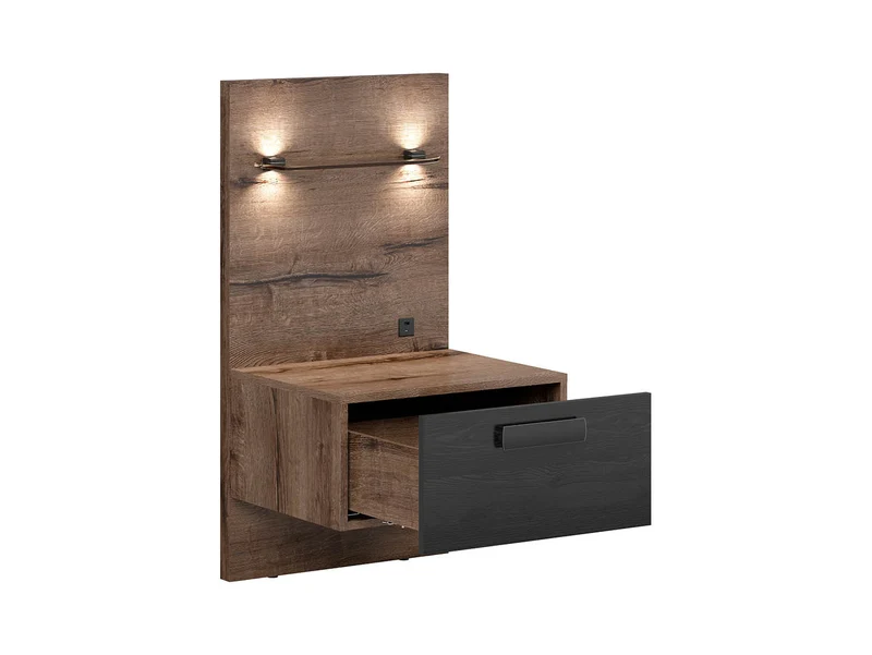 Kassel — Bed Set 160 × 200 cm with 2 Bedside Cabinets | Monastery Oak & Black | USB Charging