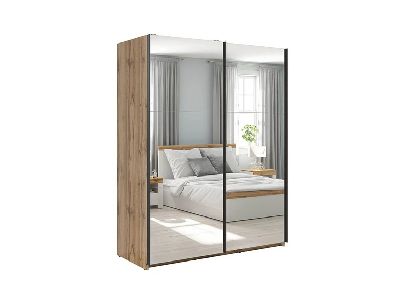 Tetrix — Sliding Wardrobe 153 cm | 2 Mirror Doors | Wotan Oak