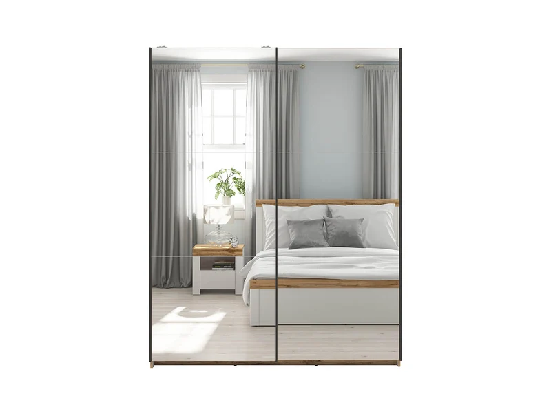 Tetrix — Sliding Wardrobe 153 cm | 2 Mirror Doors | Wotan Oak