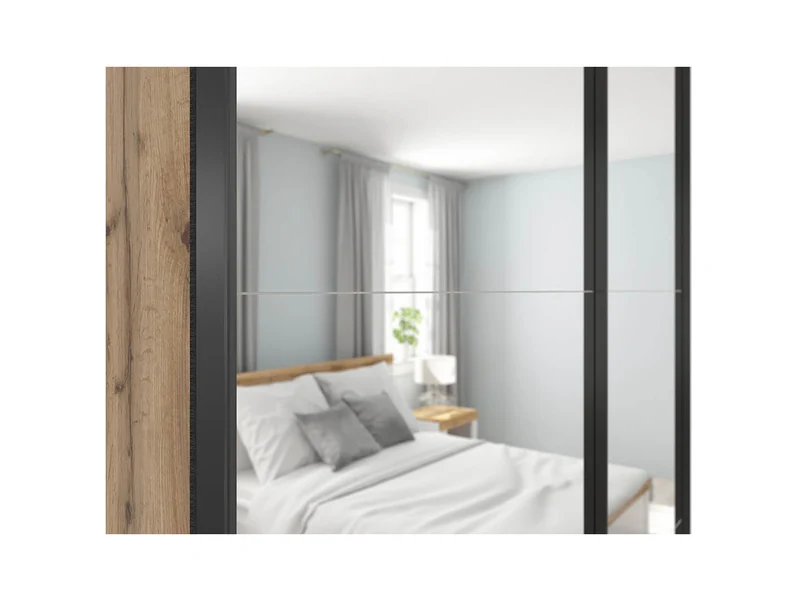 Tetrix — Sliding Wardrobe 153 cm | 2 Mirror Doors | Wotan Oak