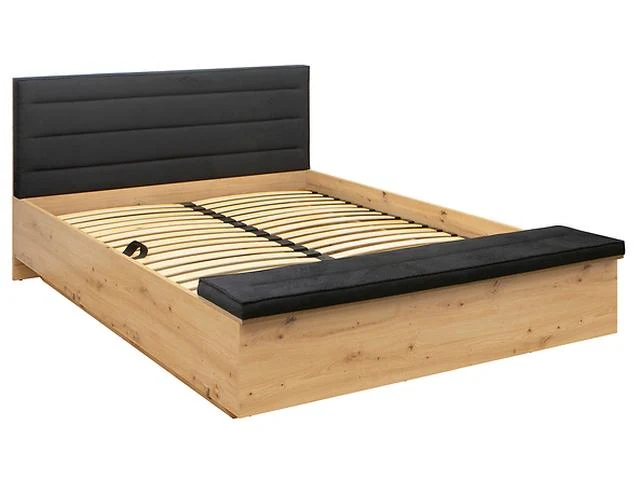 Ostia — Double Bed 160 × 200 cm with Dual Storage | Artisan Oak & Black