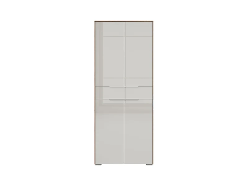 Nevada Tall Office Cabinet 81×199cm – Dark Flagstaff Oak & Silk Grey Glass | 4 Doors & Drawer