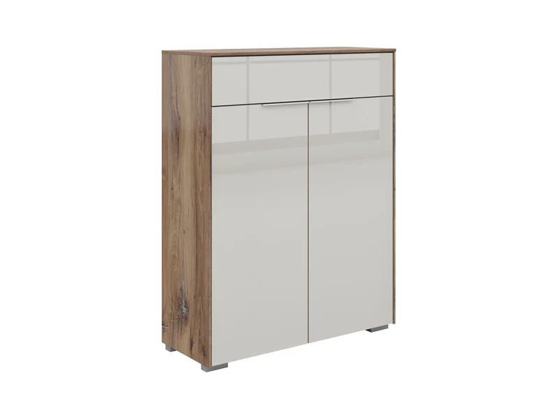 Nevada Office Sideboard 110×81cm – Dark Flagstaff Oak & Silk Grey Glass Doors