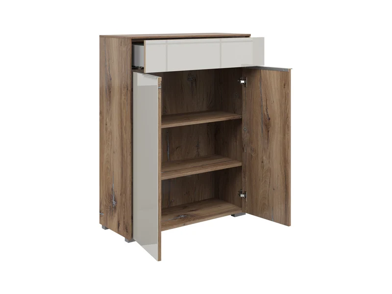 Nevada Office Sideboard 110×81cm – Dark Flagstaff Oak & Silk Grey Glass Doors