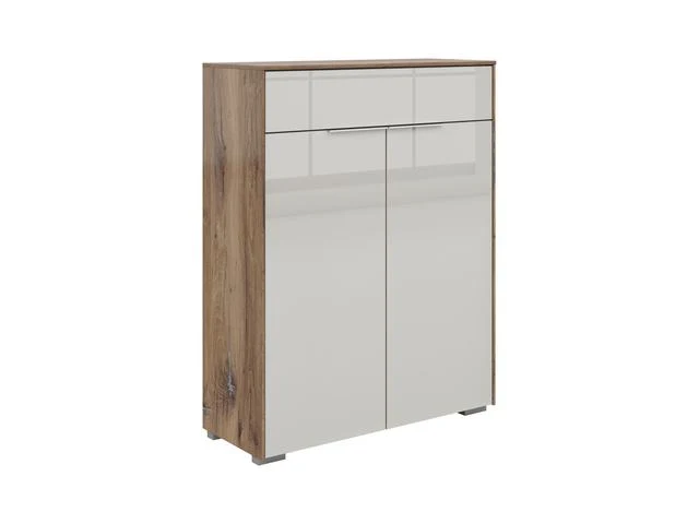 Nevada Office Sideboard 110×81cm – Dark Flagstaff Oak & Silk Grey Glass Doors