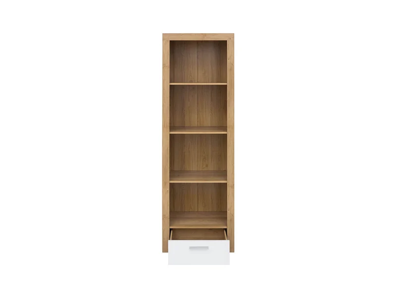 Balder Open Bookcase 62×192 cm – 3 Shelves & Drawer | Riviera Oak & White Gloss