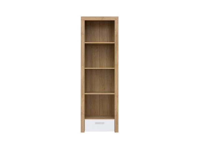 Balder Open Bookcase 62×192 cm – 3 Shelves & Drawer | Riviera Oak & White Gloss