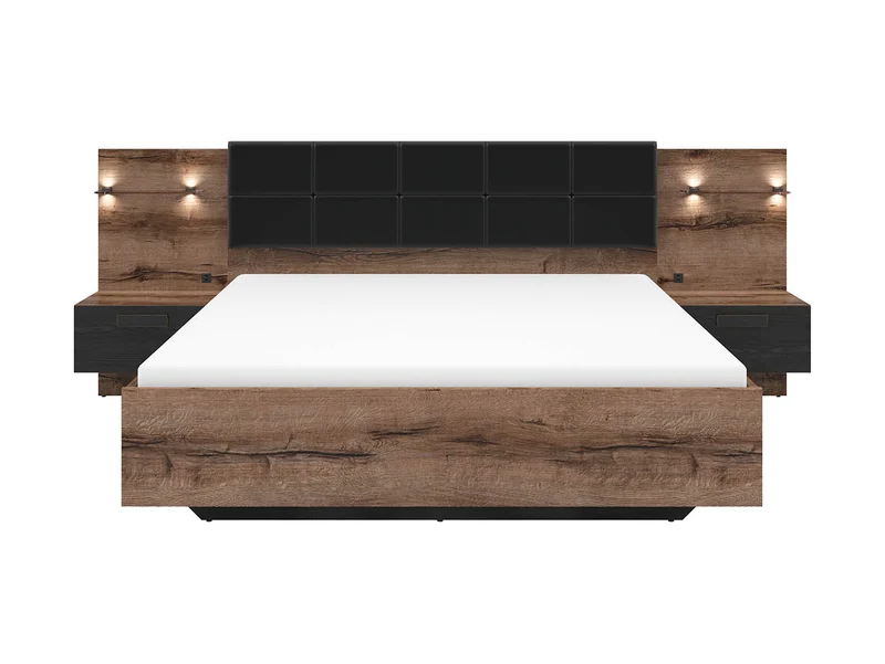 Kassel Double Bed 160×200 cm – Integrated Bedside Tables, LED Lighting & USB | Monastery Oak