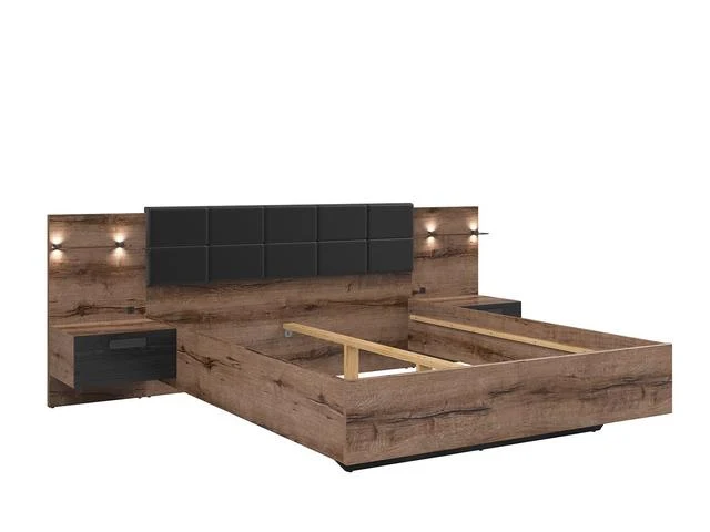 Kassel Double Bed 160×200 cm – Integrated Bedside Tables, LED Lighting & USB | Monastery Oak