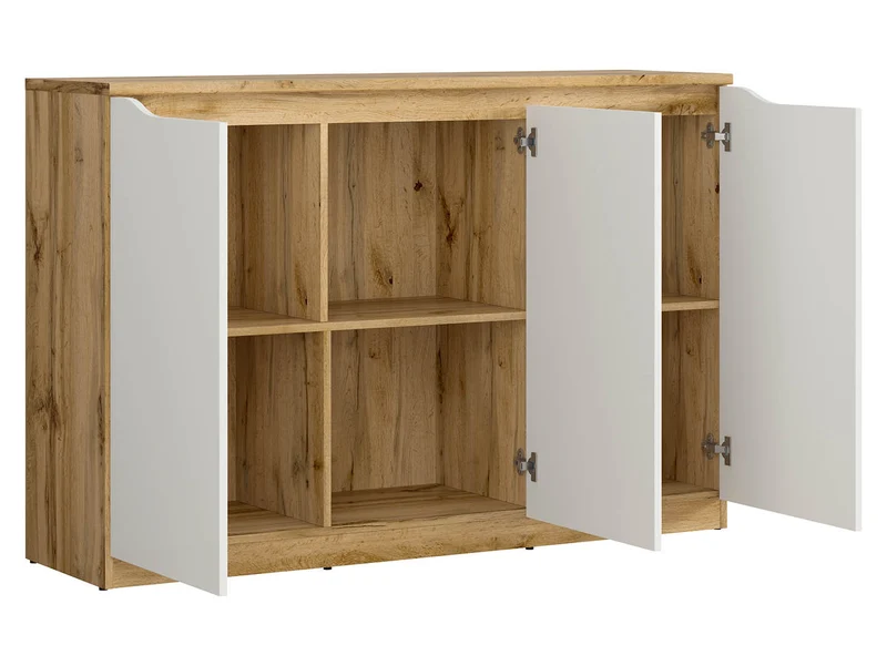 Nuis 3-Door Sideboard Cabinet 135×91.5 cm – Wotan Oak & White Gloss