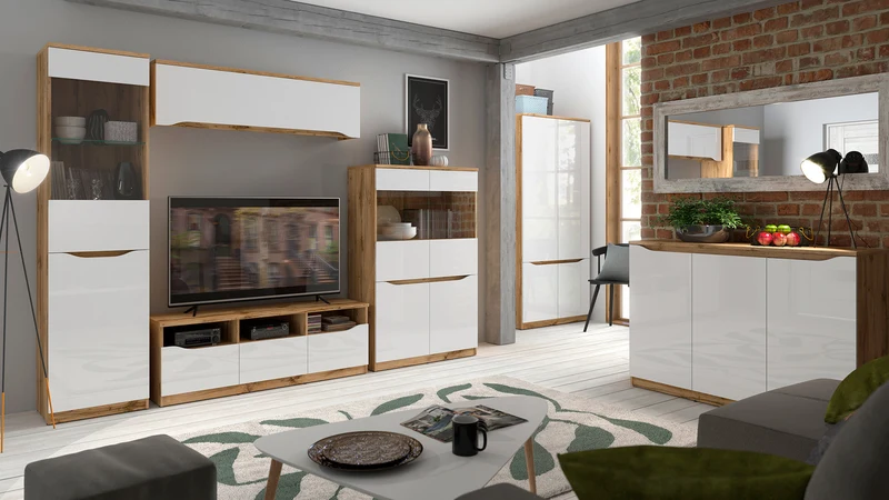 Nuis 3-Door Sideboard Cabinet 135×91.5 cm – Wotan Oak & White Gloss