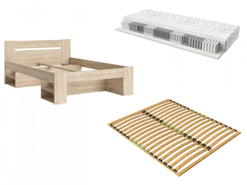 Nepo Plus — Bed Set 160 × 200 cm | Slatted Base & Merida Mattress | Sonoma Oak